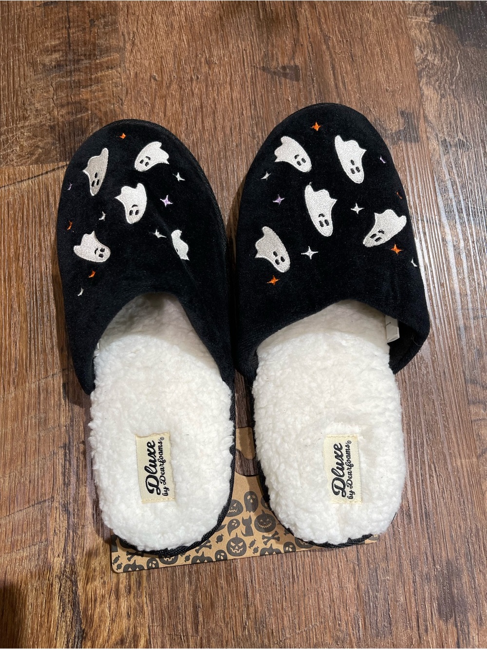 Dluxe by dearfoams Women's HALLOWEEN Scuff Ghost Slippers - Black XL US (11-12)